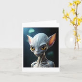 Witte Alien Sticker  Kaart (Gele Bloem)