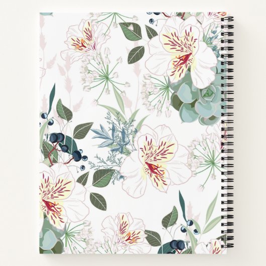 Witte alstroemeria bloemen, bladeren en bessen notitieboek (Achterkant)