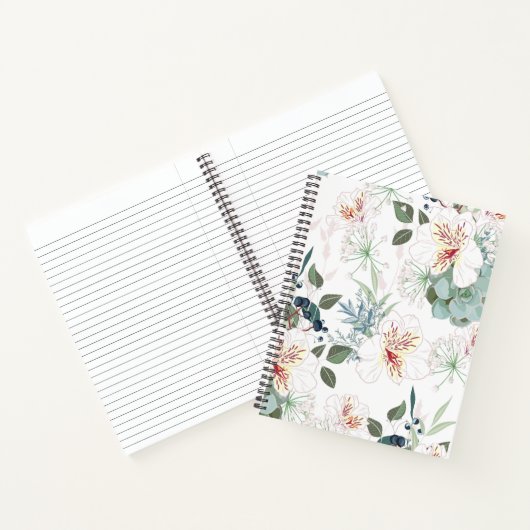 Witte alstroemeria bloemen, bladeren en bessen notitieboek (Binnen)