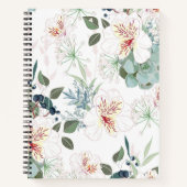 Witte alstroemeria bloemen, bladeren en bessen notitieboek (Voorkant)