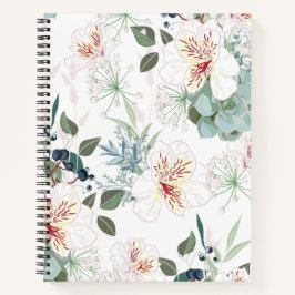 Witte alstroemeria bloemen, bladeren en bessen notitieboek