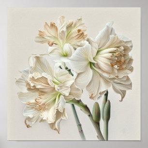 Witte Amaryllis Bloem Kunstprint Poster