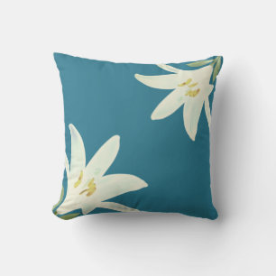 Witte Amaryllis Bloemen op Teal Diep Groen Kleur Kussen