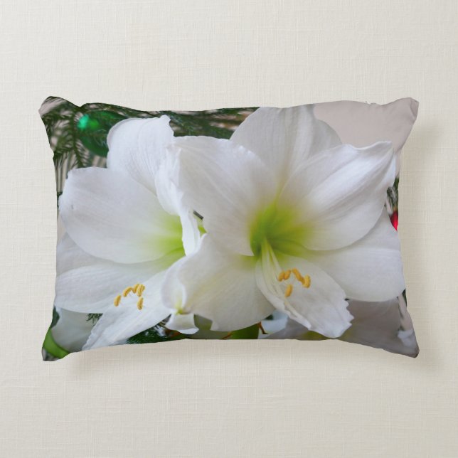 Witte amaryllis en kerstboom accent kussen (Voorkant)