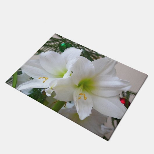 Witte amaryllis en kerstboom deurmat (Schuin)