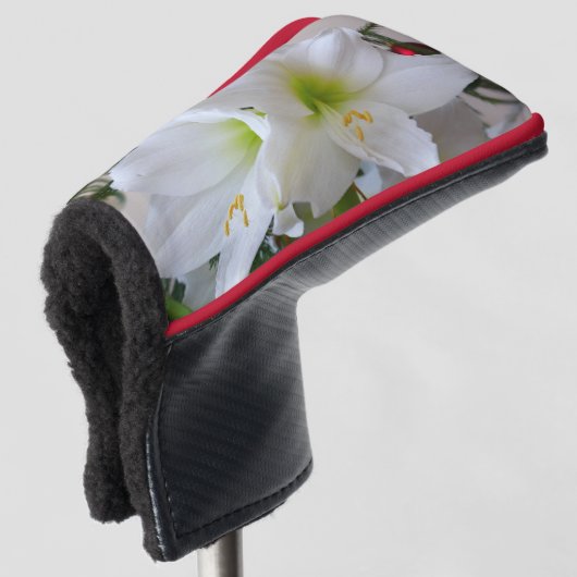 Witte amaryllis en kerstboom golfheadcover (3/4 voorkant)