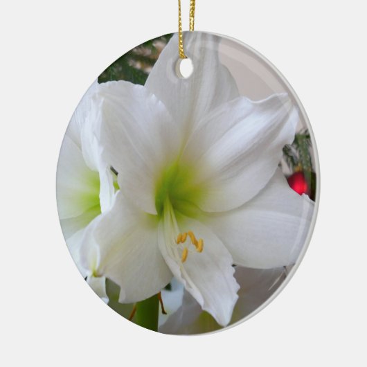 Witte amaryllis en kerstboom keramisch ornament (Links)