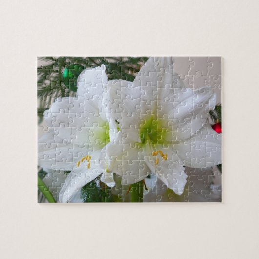Witte amaryllis en kerstboom legpuzzel (Horizontaal)