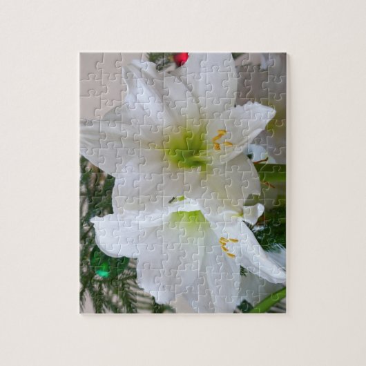 Witte amaryllis en kerstboom legpuzzel (Verticaal)