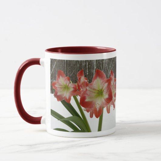 Witte amaryllis en kerstboom mok (Links)