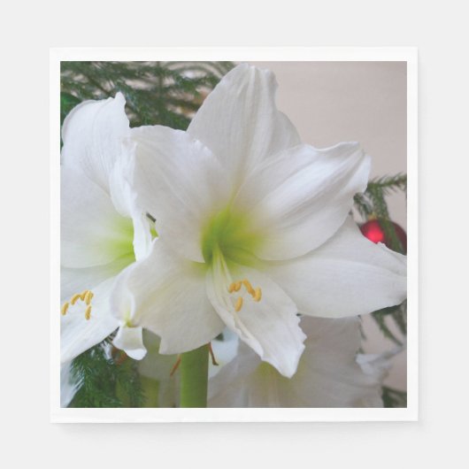 Witte amaryllis en kerstboom servet (Voorkant)