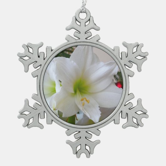 Witte amaryllis en kerstboom tin sneeuwvlok ornament (Voorkant)
