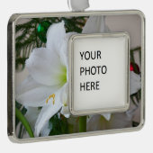 Witte amaryllis en kerstboom verzilverd omlijst ornament (Rechts)