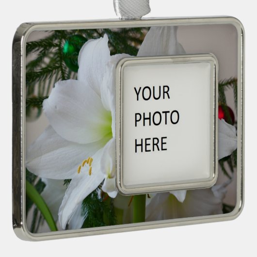 Witte amaryllis en kerstboom verzilverd omlijst ornament (Rechts)