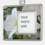 Witte amaryllis en kerstboom verzilverd omlijst ornament (Links)