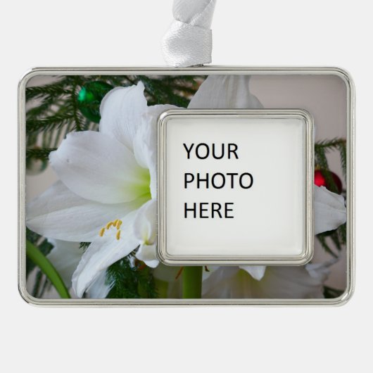 Witte amaryllis en kerstboom verzilverd omlijst ornament (Voorkant)