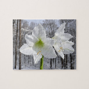 Witte amaryllis en sneeuw I Legpuzzel