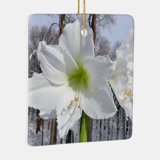 Witte Amaryllis en Sneeuw II Keramisch Ornament (Rechts)