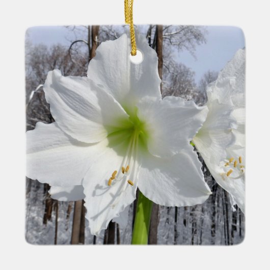 Witte Amaryllis en Sneeuw II Keramisch Ornament (Voorkant)