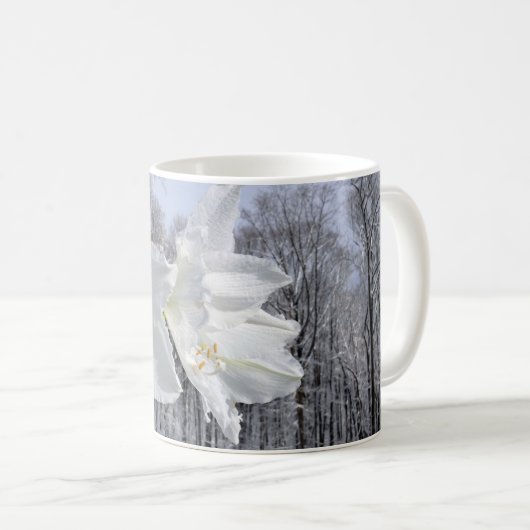 Witte Amaryllis en Sneeuw II Koffiemok (Voorkant rechts)