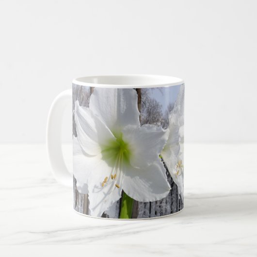 Witte Amaryllis en Sneeuw II Koffiemok (Voorkant links)