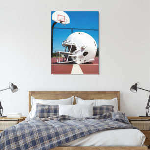 Witte American Footballhelm op de scheidslijn Canvas Afdruk