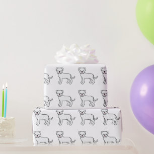 Witte Amerikaanse Bulldog Cartoon Hondenpatroon Cadeaupapier