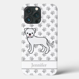 Witte Amerikaanse Bulldog Cartoonhond & Naam Case-Mate iPhone Case