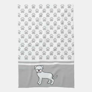 Witte Amerikaanse Bulldog Met Grijs Poots Patroon Theedoek