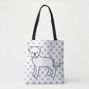 Witte Amerikaanse Bulldog Schattige Cartoon & Poot Tote Bag