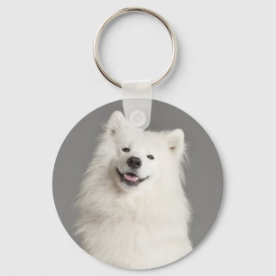Witte Amerikaanse Eskimo Puppy Hond Sleutelhanger