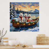 Witte Amerikaanse Eskimohond Kerstboot Vakantie Poster (Keuken)
