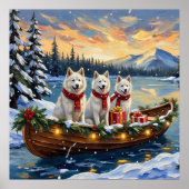 Witte Amerikaanse Eskimohond Kerstboot Vakantie Poster (Voorkant)