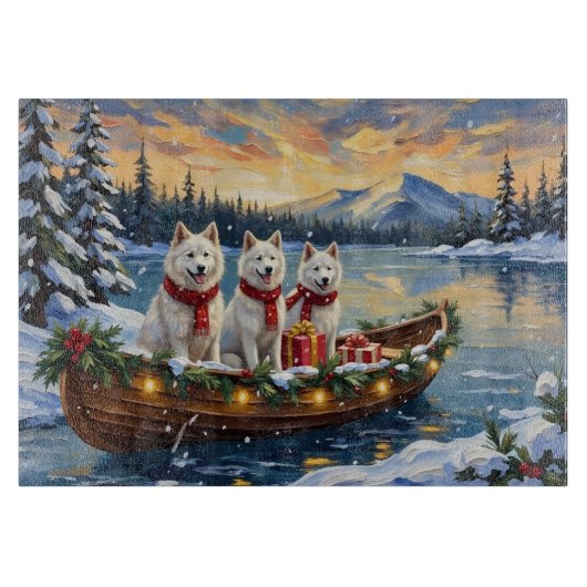 Witte Amerikaanse Eskimohond Kerstboot Vakantie Snijplank (Voorkant)