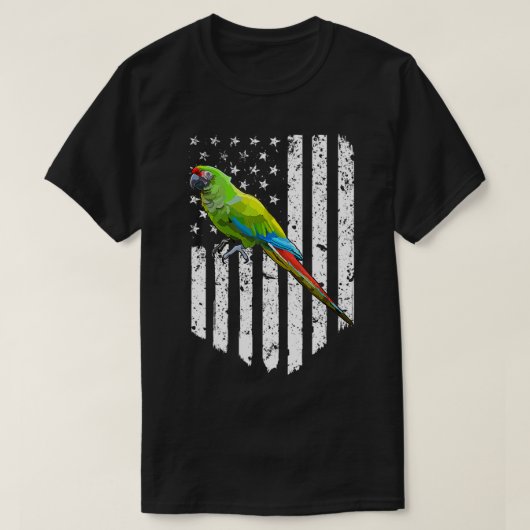 Witte Amerikaanse vlag Militaire Macaw Bird 4 jul T-shirt (Design voorkant)