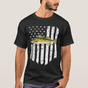 Witte Amerikaanse vlag Walleye 4th van juli Vis T-shirt