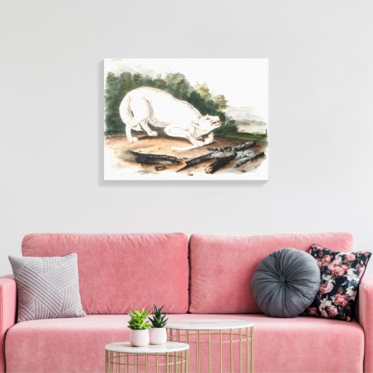 Witte Amerikaanse Wolf van John James Audubon Canvas Afdruk (Insitu (Woonkamer))