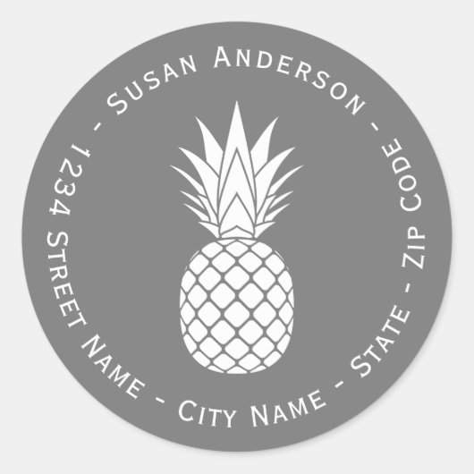 Witte ananas tropische retour adreslabel ronde sticker (Voorkant)