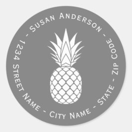 Witte ananas tropische retour adreslabel ronde sticker