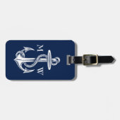 witte anchor Rope Navy Blauwe Achtergrond Bagagelabel (Voorkant horizontaal)