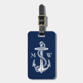 witte anchor Rope Navy Blauwe Achtergrond Bagagelabel (Voorkant verticaal)