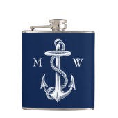  witte anchor Rope Navy Blauwe Achtergrond Heupfles (Voorkant)
