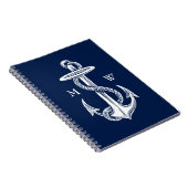  witte anchor Rope Navy Blauwe Achtergrond Notitieboek (Rechterzijde)
