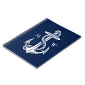  witte anchor Rope Navy Blauwe Achtergrond Notitieboek (Linkerzijde)