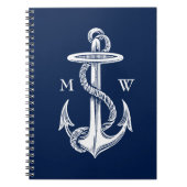  witte anchor Rope Navy Blauwe Achtergrond Notitieboek (Voorkant)