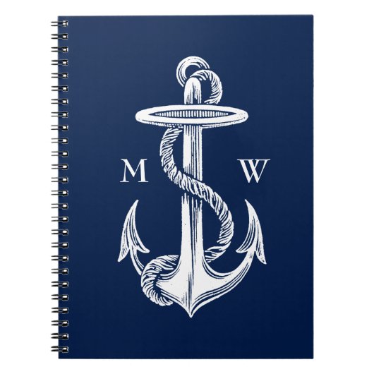  witte anchor Rope Navy Blauwe Achtergrond Notitieboek (Voorkant)