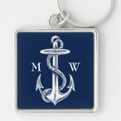  witte anchor Rope Navy Blauwe Achtergrond Sleutelhanger (Voorkant)
