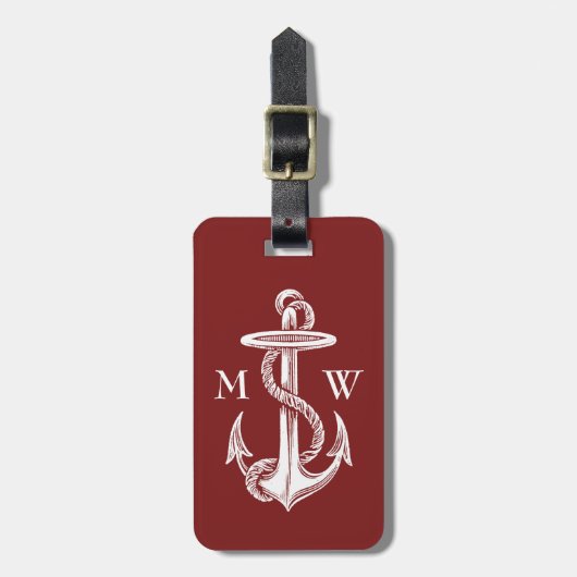  witte anchor Rope Wine Red Nautical Bagagelabel (Voorkant verticaal)