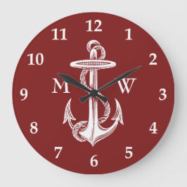  witte anchor Rope Wine Red Nautical Grote Klok