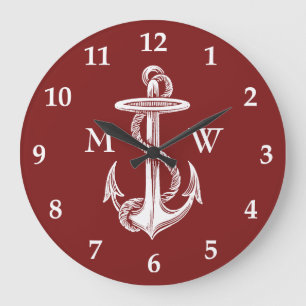  witte anchor Rope Wine Red Nautical Grote Klok